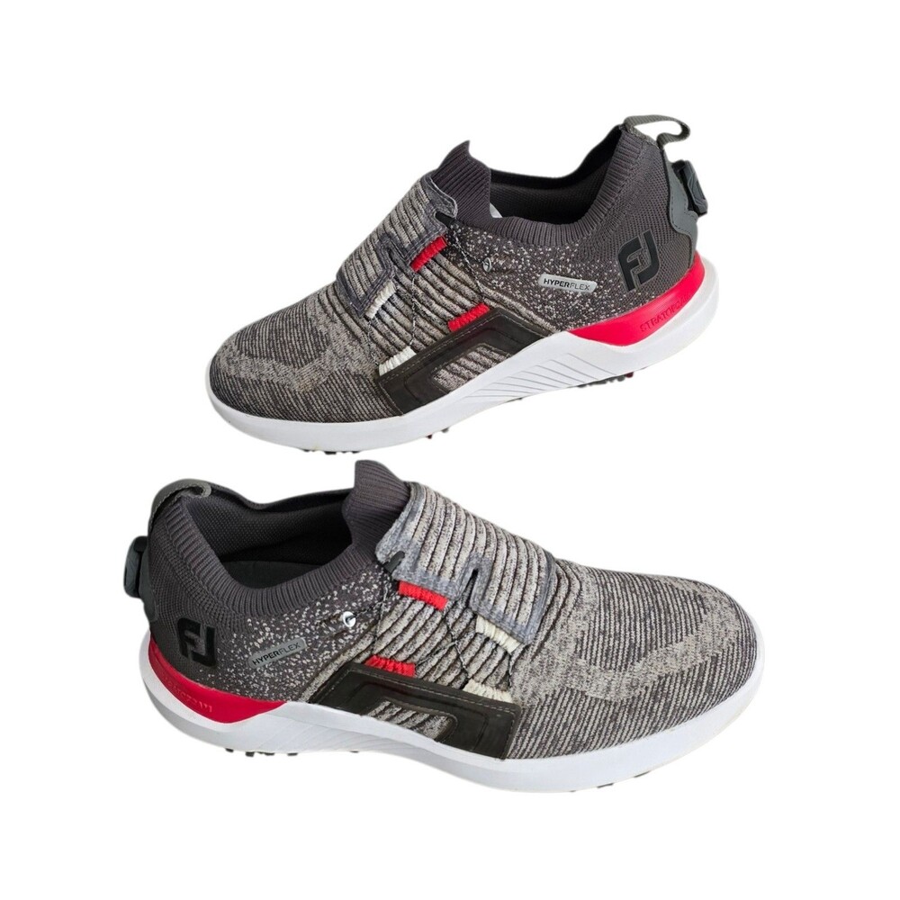 Foot Joy HyperFlex Boa Golf Shoes Mens Size 10.5 Grey Red Soft Spike 51083